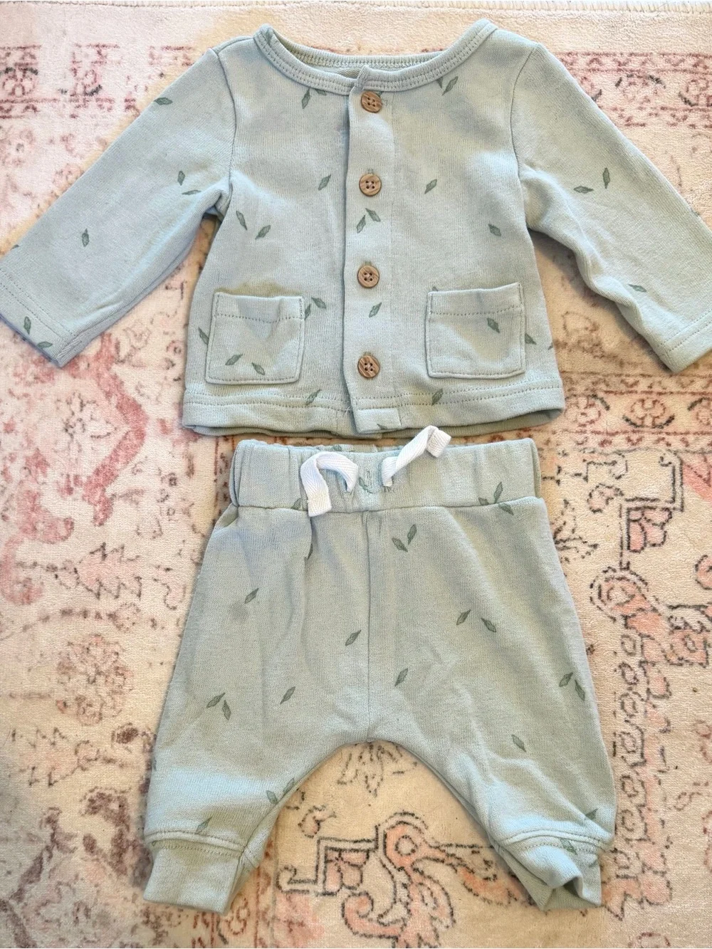 Carter’s Baby Two-Piece Leaf Print Matching Set in Light Sage